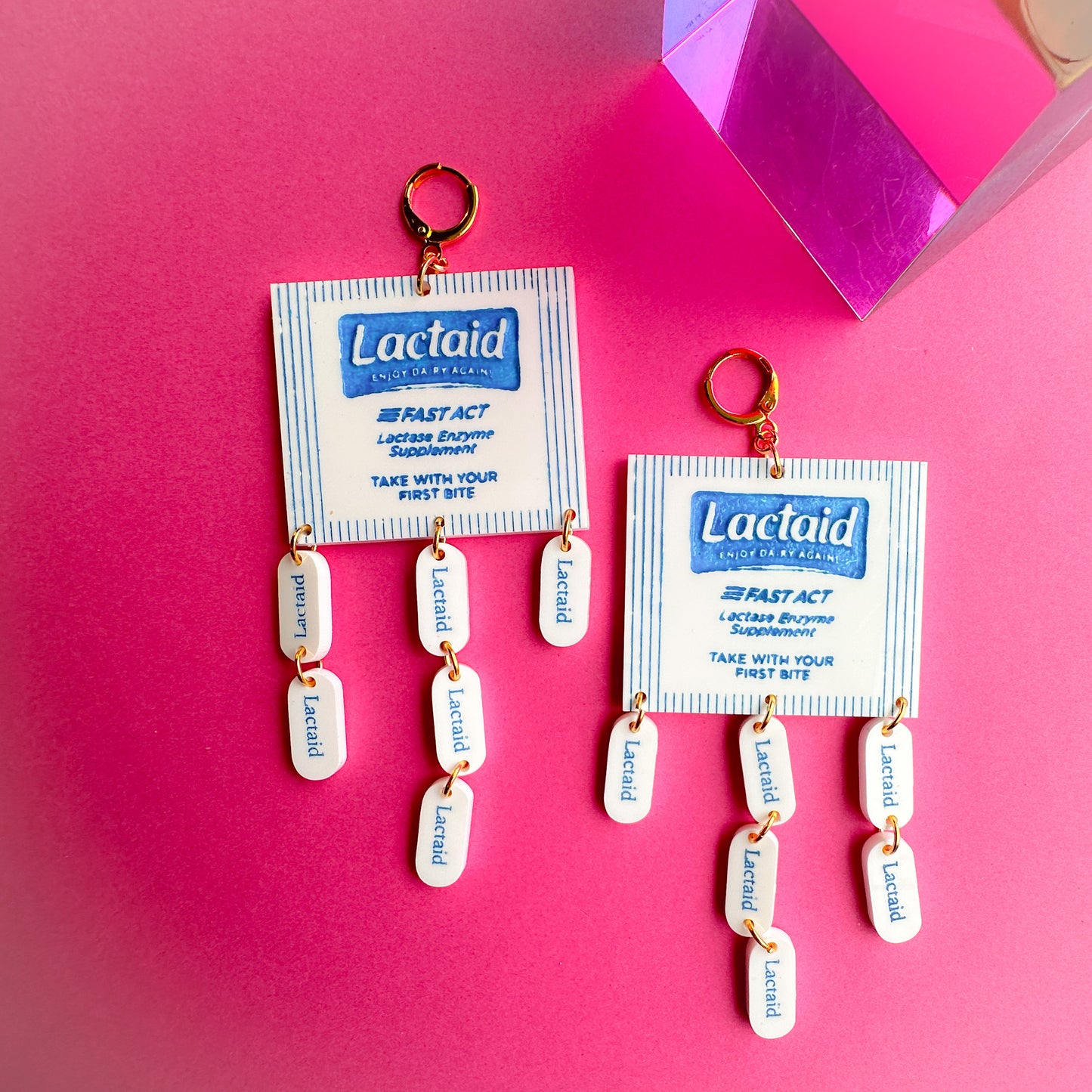 Lactose Intolerant Earrings, Lactaid earrings