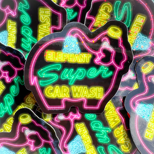 Elephant Car Wash Glitter Sticker