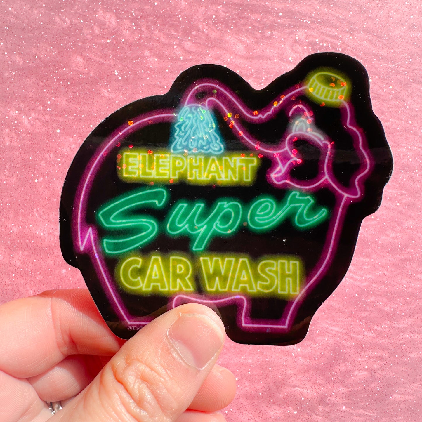 Elephant Car Wash Glitter Sticker