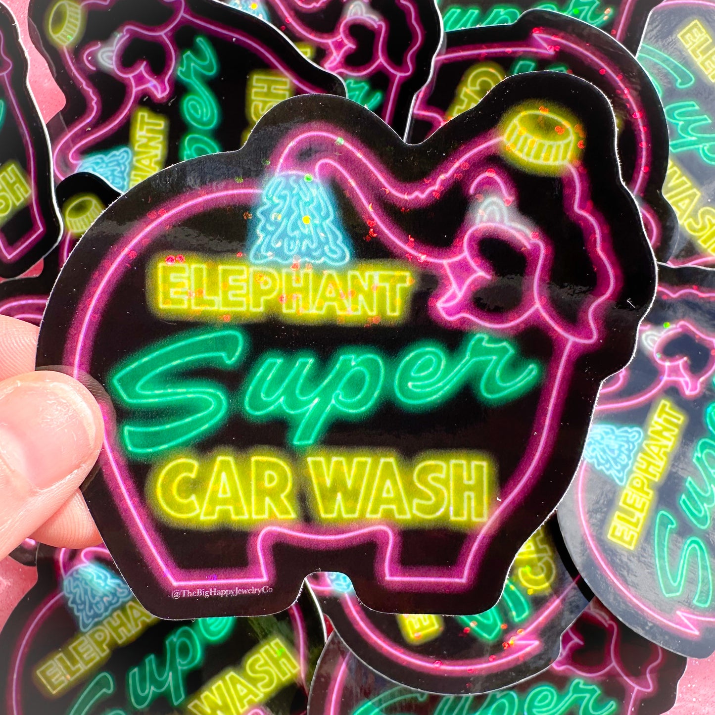 Elephant Car Wash Glitter Sticker